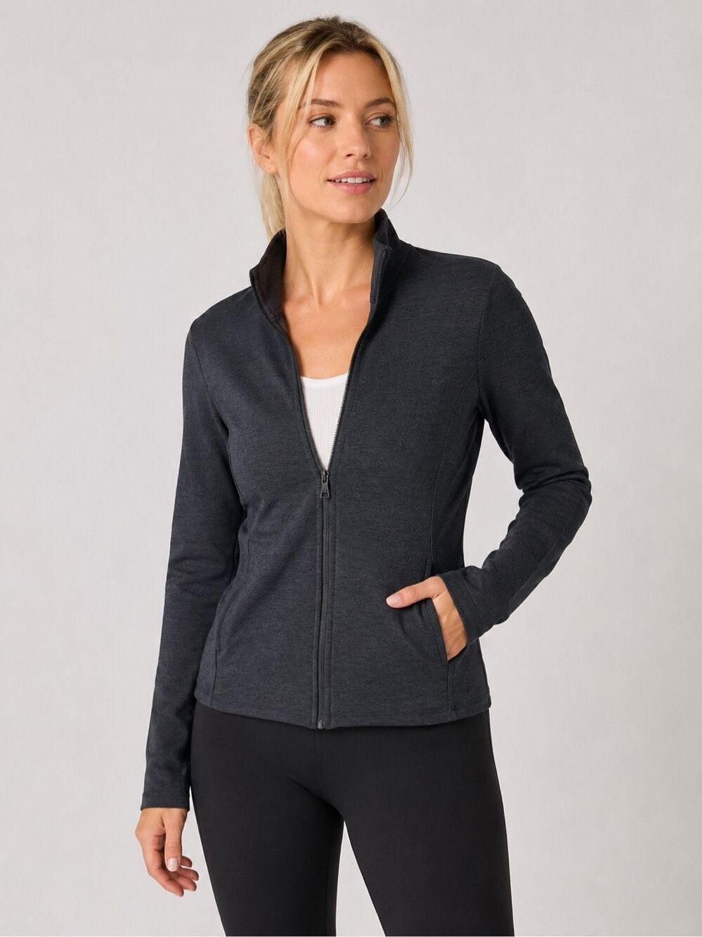 Beyond Yoga Charcoal Space Dye Jacket Size Medium Mock Neck Gray